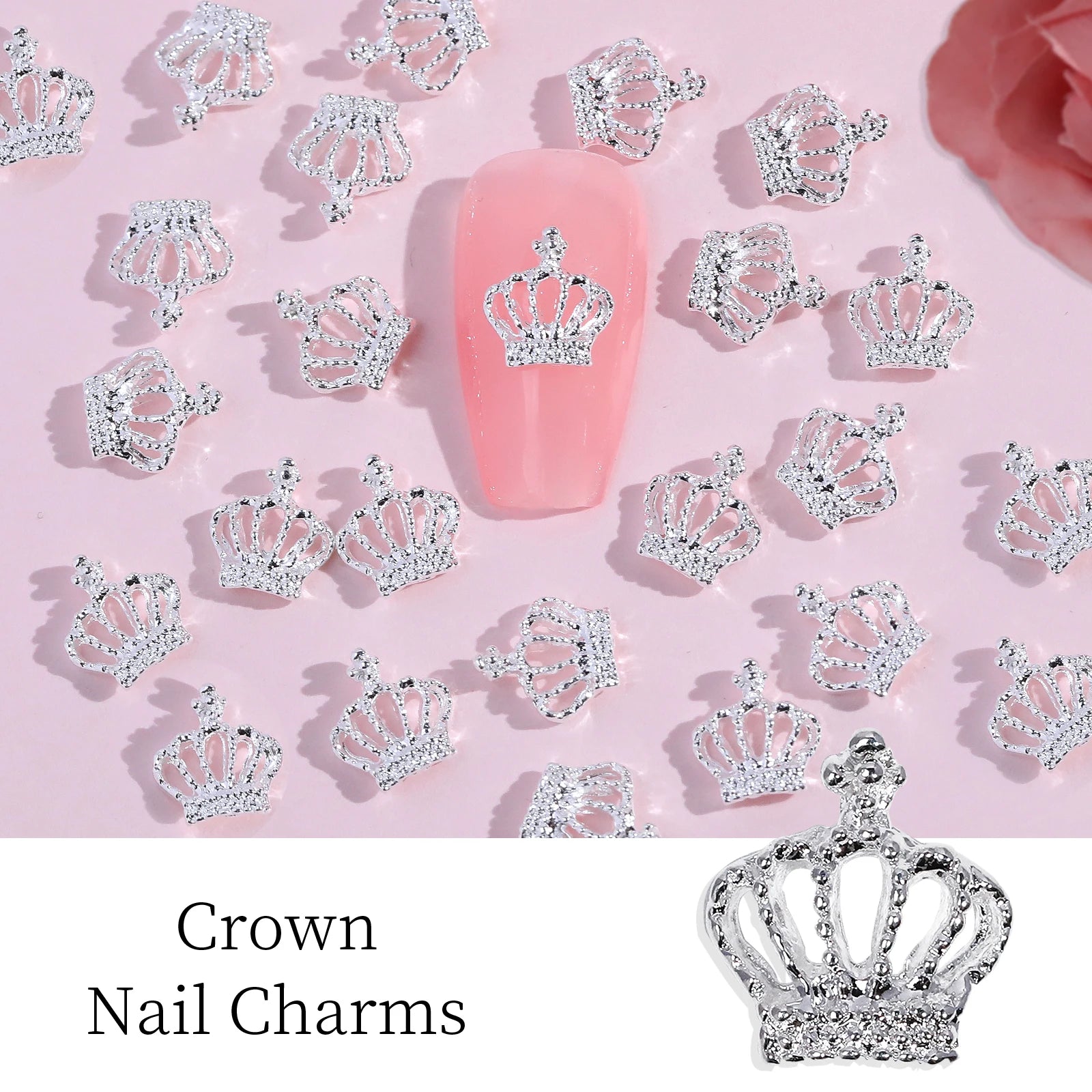 10/20PCs Silver Star Nail Charms With Rhinestones Shiny 3D Alloy Heart Nail Jewelry Y2K Charms For Acrylic Nails Decoration