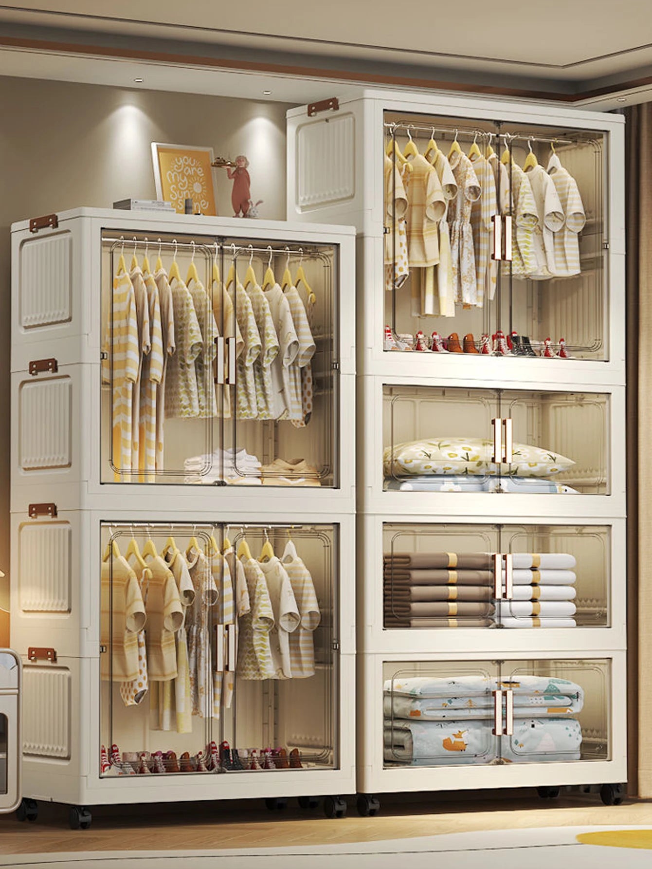 Multi-Functional Folding Storage Cabinet with Doors White/Black/Gray for Home Office Kitchen Bathroom Organizer