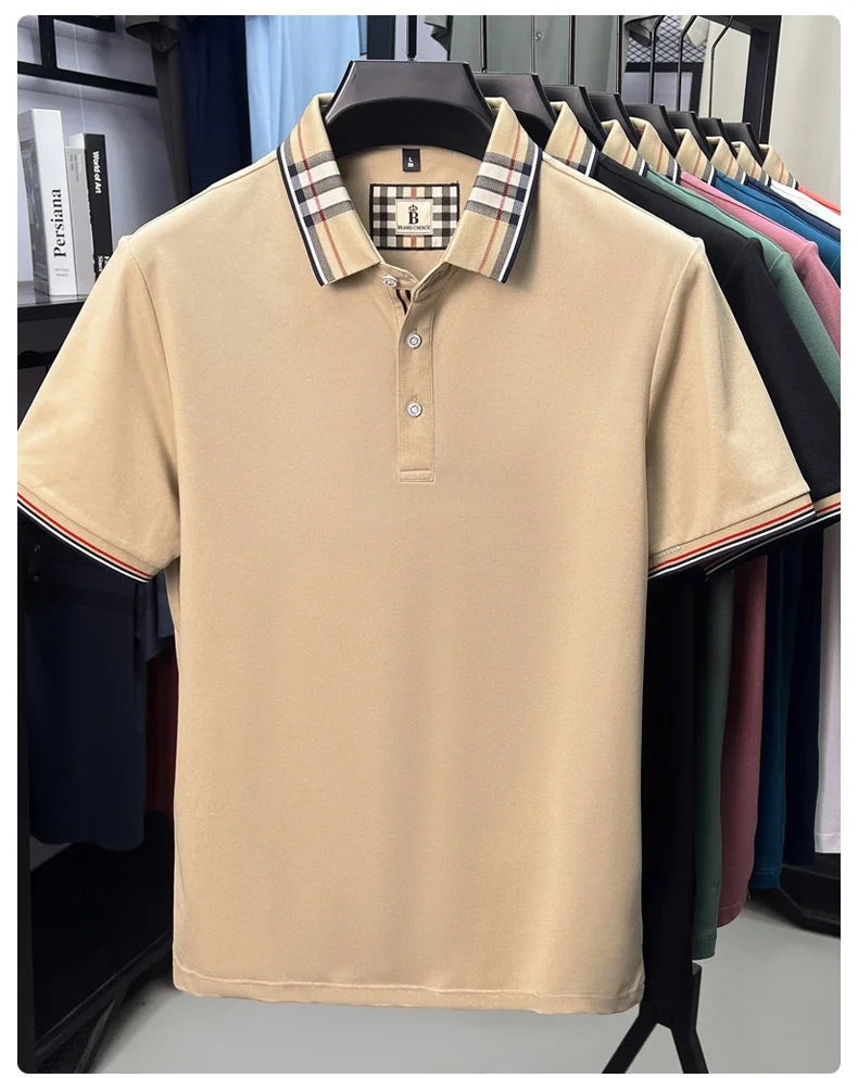 Luxury brand short sleeve polo shirt men fashion simple solid color summer new mercerized cotton breathable casual lapel T shirt