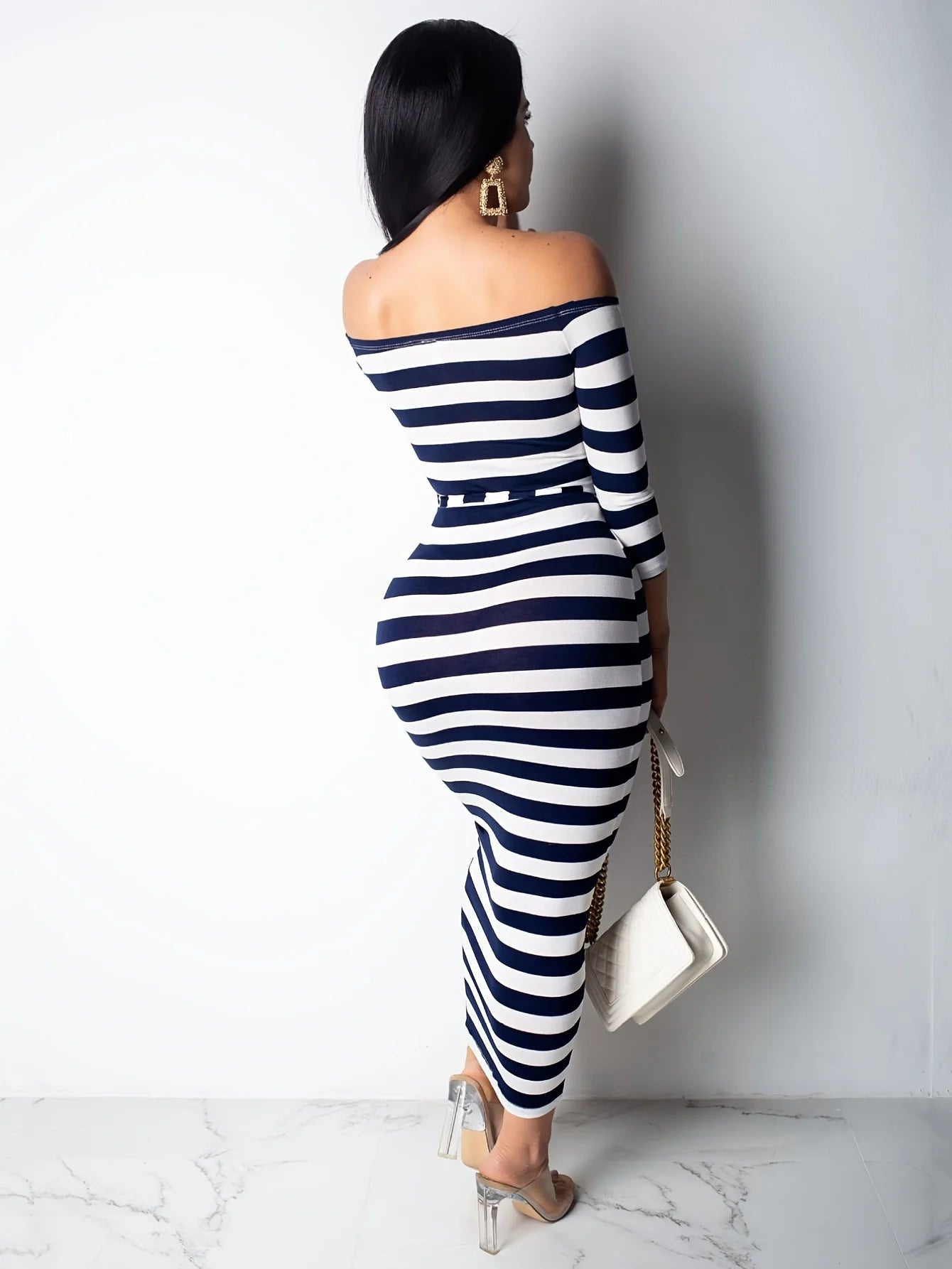 Women's Striped Bodycon Midi Dress – Summer Casual Style