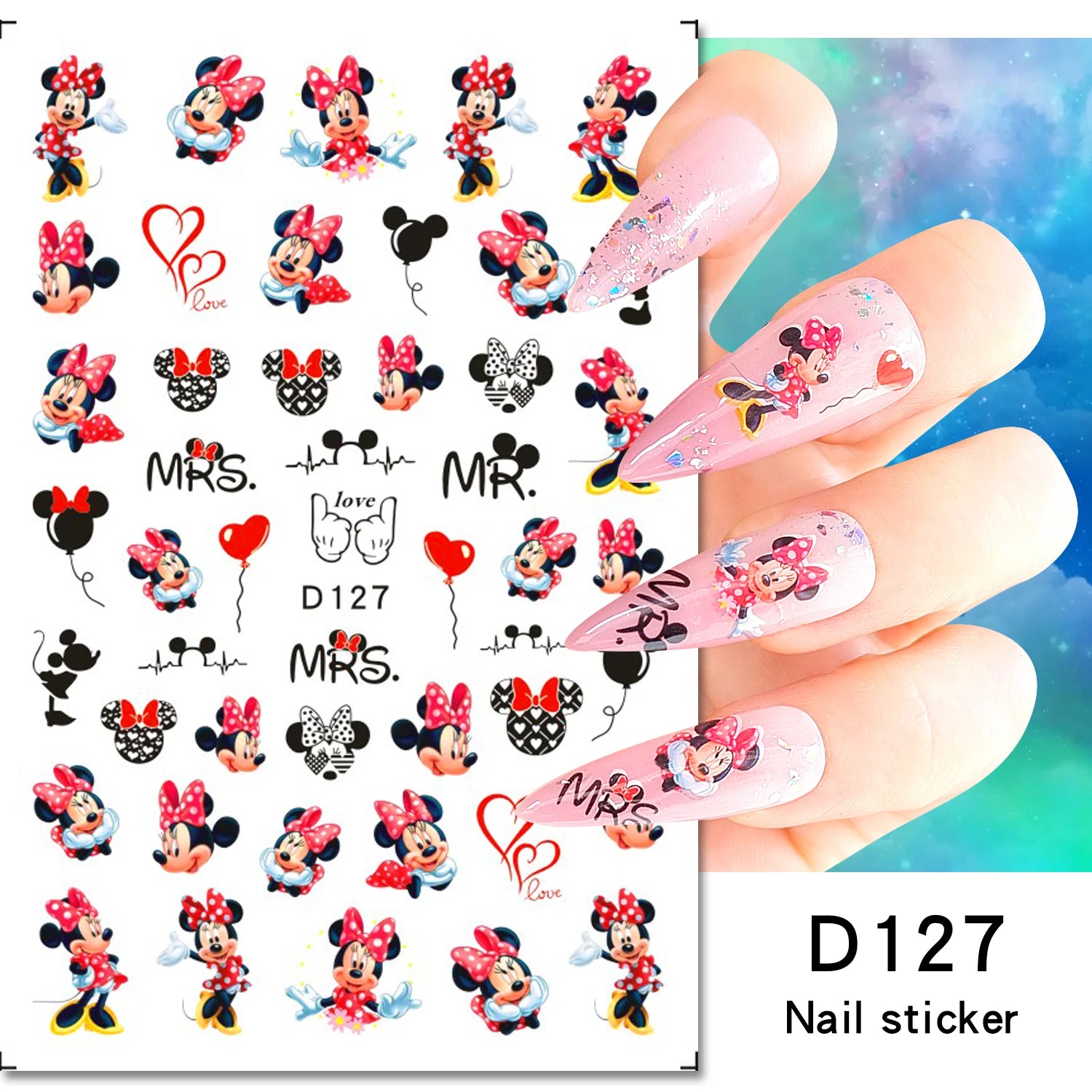 Disney Cartoon Adhesive Nail Stickers Nail Decorative Decals Nail Sliders Stitch Mickey 3D Stickers Press on Nails