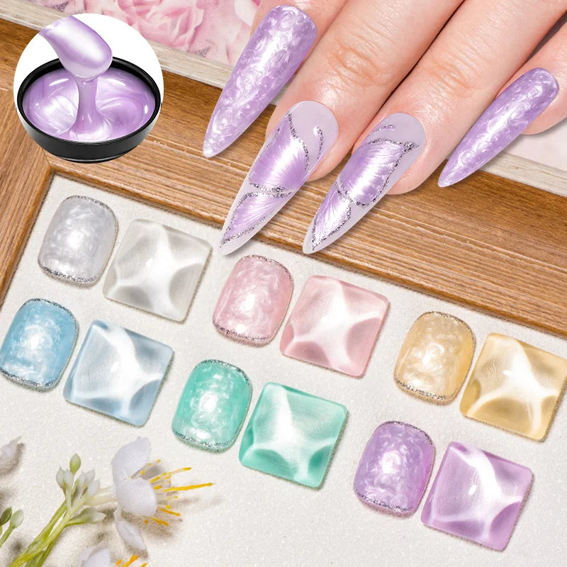 MEET ACROSS 8ml Pearl Shell Thread Gel Nail Polish 3D Semi Permanent Soak Off UV Gel Nail Art Varnish For Nails Manicure DIY