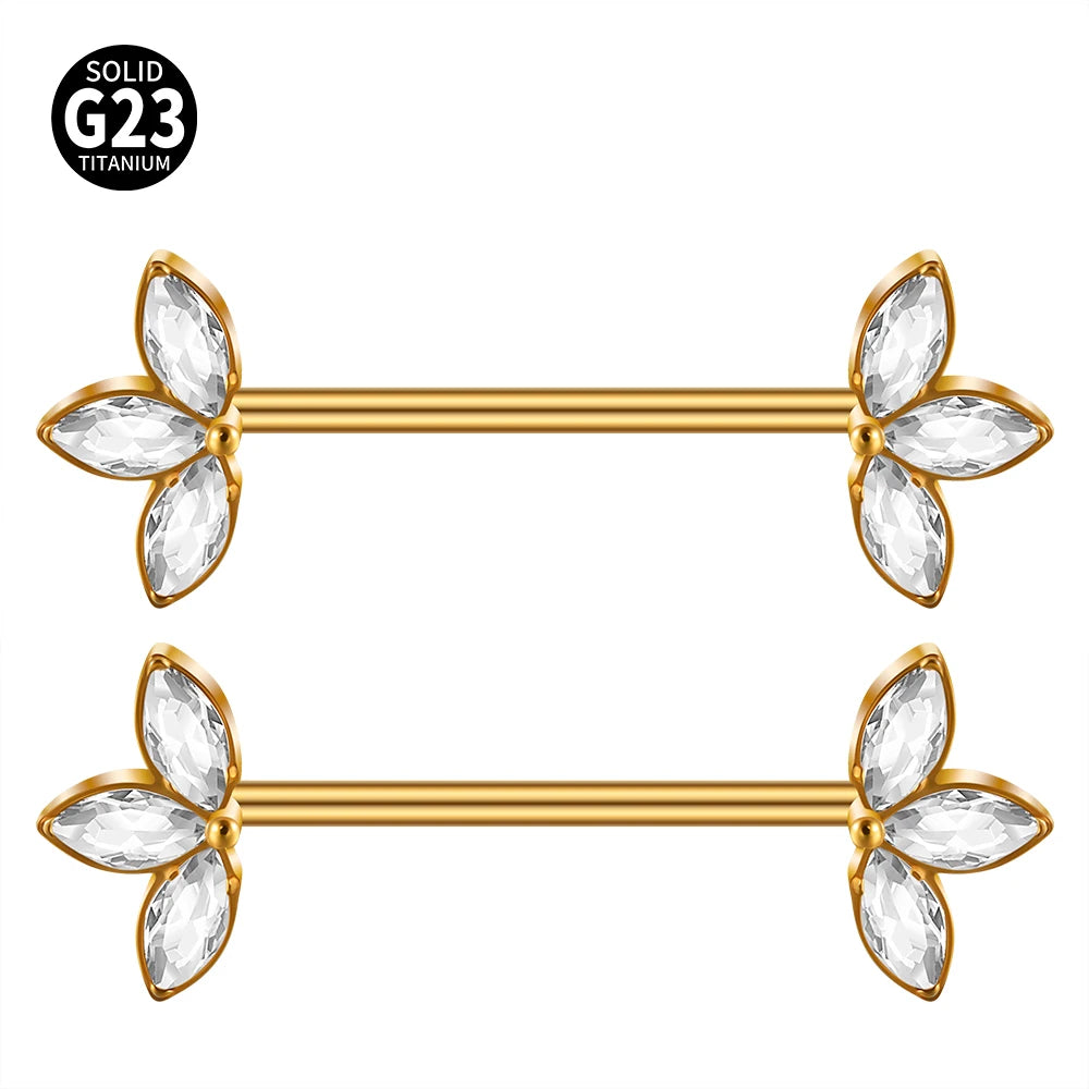 1/2PCS Heart Nipple Piercing Titanium CZ Crystal Sexy Leaf Nipple Shield Ring Nails Barbell Body Pierced Jewelry Chest Decor 16G