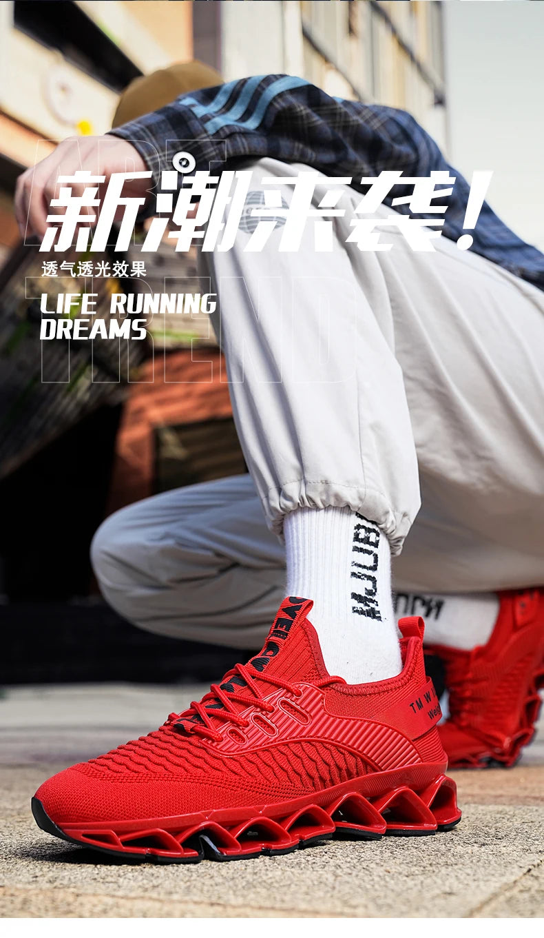 Men's Breathable Mesh Running Shoes Blade Sole Sneakers Lightweight Non-Slip Sports Shoes for Gym Walking Casual Wear