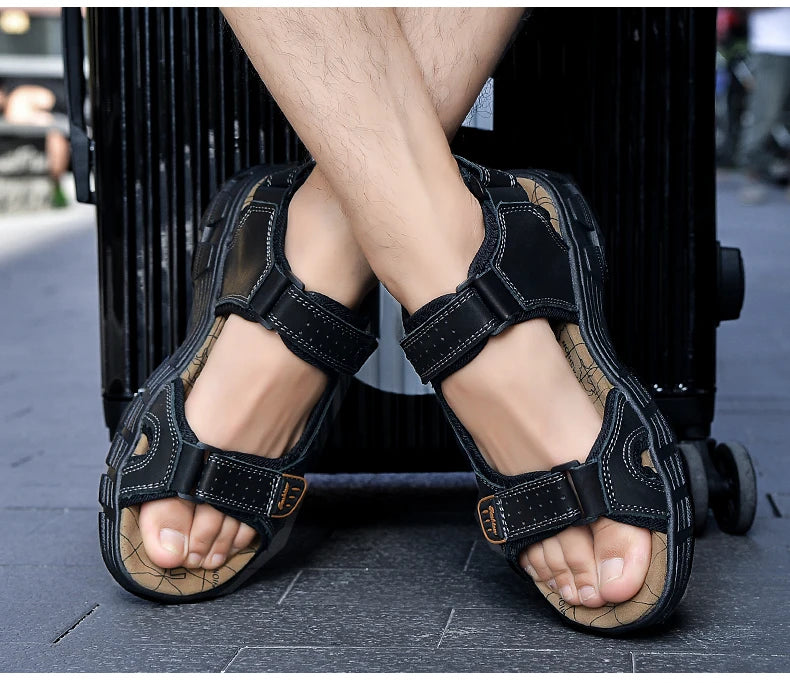 Hot Sale Summer Men's Sandals Outdoor Non-slip Men's Beach Sandals Handmade Genuine Leather Men's Shoes Fashion Men Sneakers