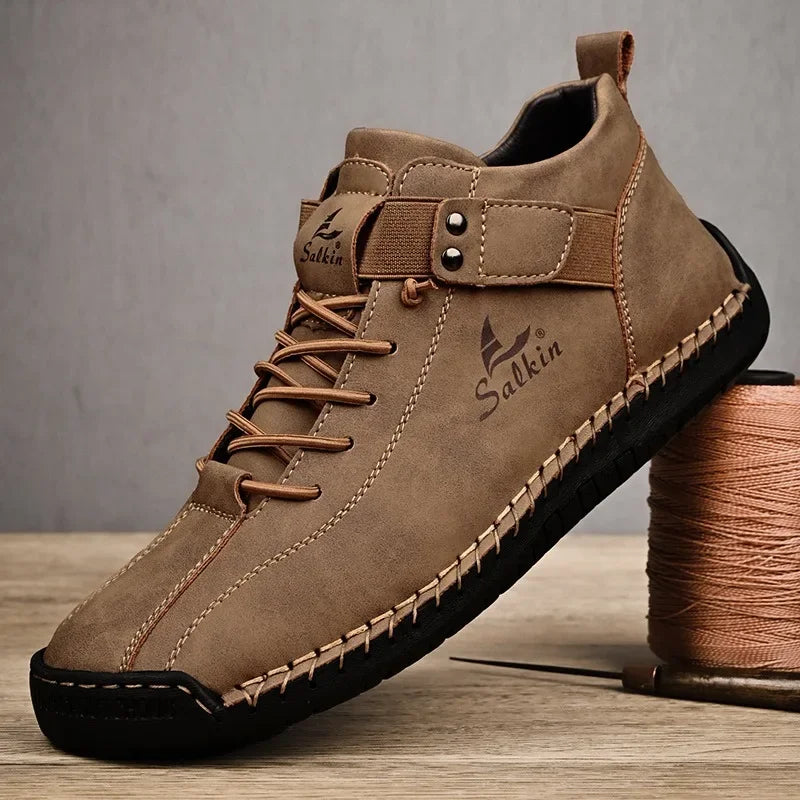 Winter New Men's Low-top Ankle Boots High Quality Hand-stitched Hook&loop Leather Casual Sneakers Classic Man Shoes Plus Size 48