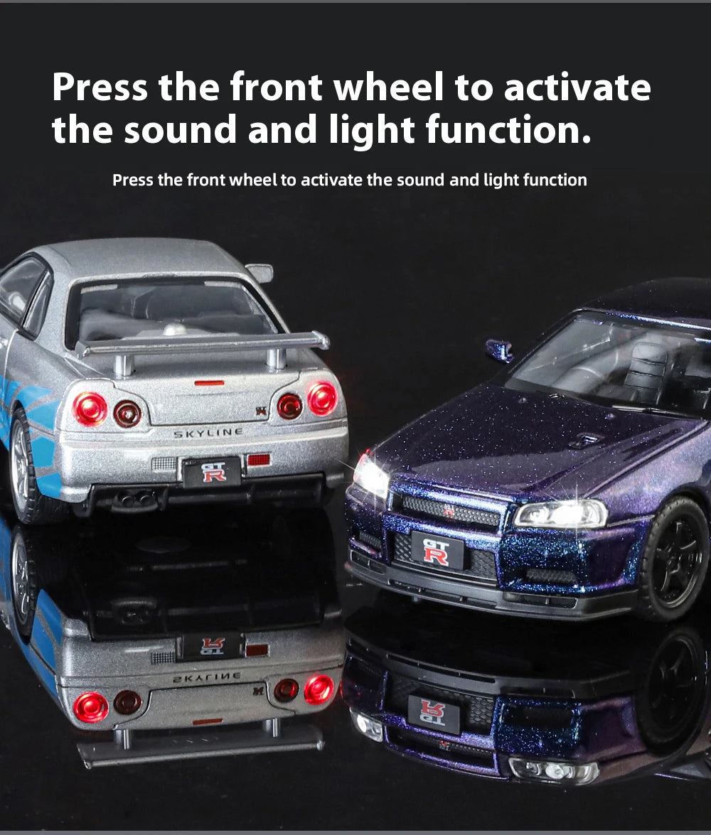 1:32 Nissan GTR R34 Skyline Street Car Version Supercar Diecast Model Car Alloy Metal Car Accessories Ornament Automobile Gifts