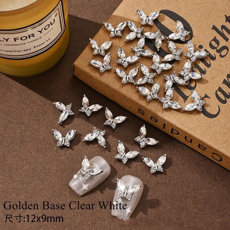 10PCS 3D Mini Crystal Butterfly Nail Art Charms Jewelry Parts Accessories Luxury Alloy Nails Decoration Rhinestones Supplies