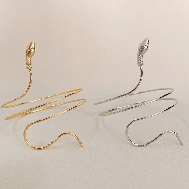 Alloy Spiral Armband Swirl Upper Arm Cuff Armlet Bangle Bracelet Egyptian Costume Accessory for Women Gold Silver Color