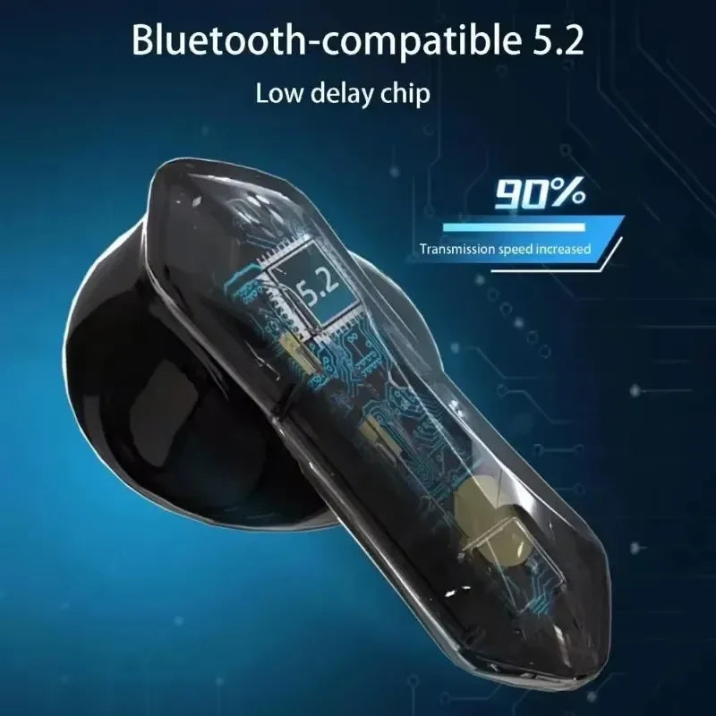 HOMEFISH  Wireless Earbuds BT 5.2 Low Latency, Waterproof with Cool LED Lights, 5H Playtime for E-Sports & Music