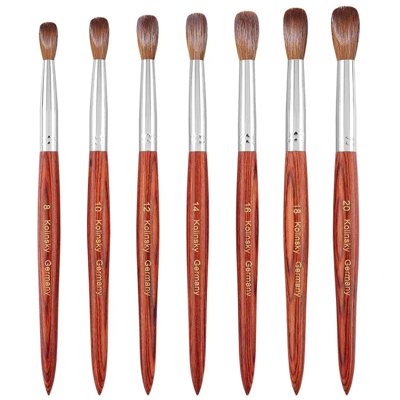 100% Prue Kolinsky Acrylic Nail Brush Oval Round Head Red Wood Handle Professional Salon Quality for Acrylic Powder Size 8-20#