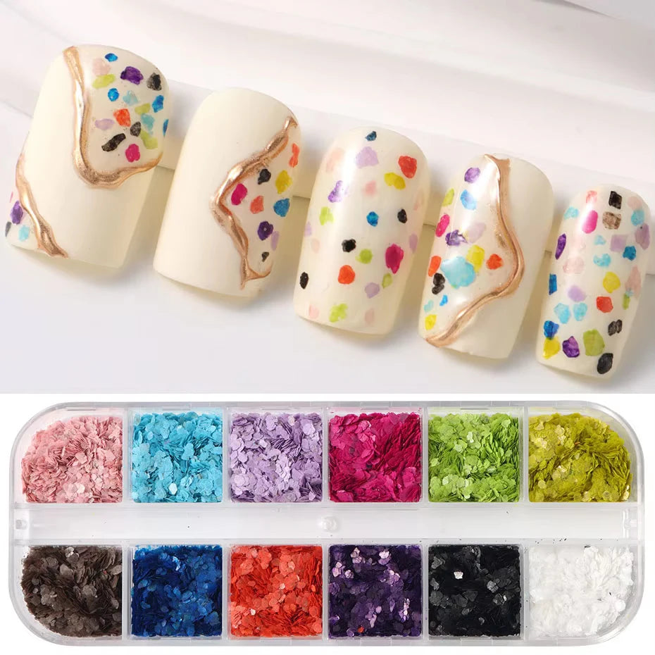 6/12Grid Abalone Sea Shell for Nails Holographic Mirror Nail Art Glitter Flakes Rainbow Mermaid Irregular Sequins Manicure Decor
