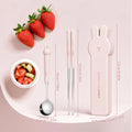 3/4PCS Cute Portable Dinnerware Set Reusable 304 Stainless Steel Fork Spoon Chopsticks With Box Cutlery For Kid Student