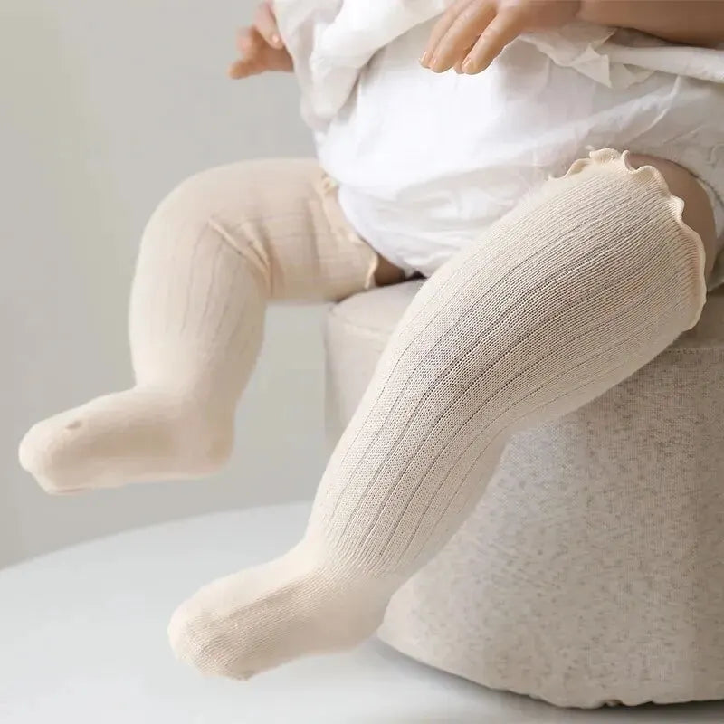 Baby Girls Lace Knee High Socks – 3 Pairs Frilly Ruffle Cotton Long Socks for Newborns & Infants