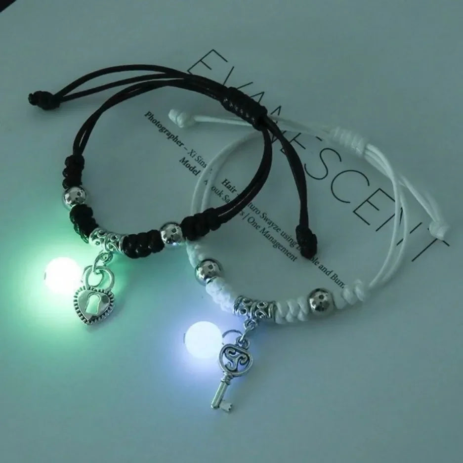 Fashion Luminous Beads Star Couple Bracelet for Women Men Charm Cat Flower Heart Key Lock Cross Matching Friend Bracelet Jewelry