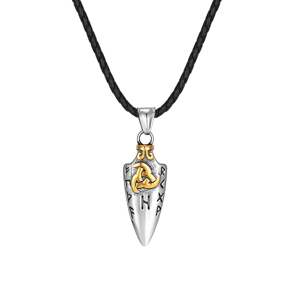 Norse Runes Odin's Spear Gungnir Necklace Men Gold Color Stainless Steel Arrowhead Pendant Valknut Talisman Male Vikings Jewelry
