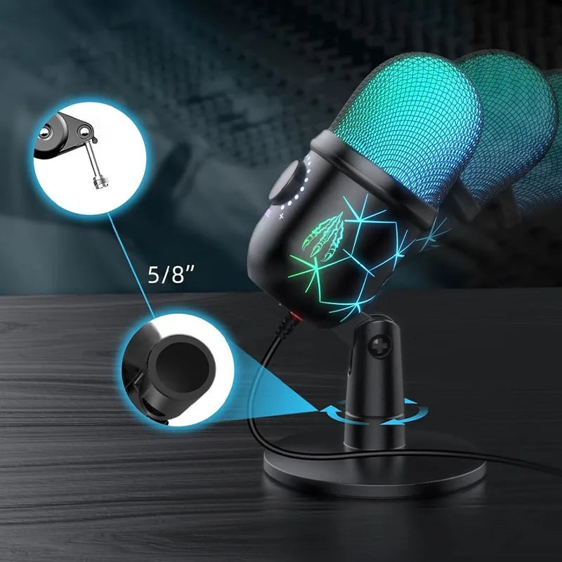 USB Microphone for Live Streaming And Karaoke V5 Noise Cancelling Gaming Condenser Microphone with Mobile Phone Stand