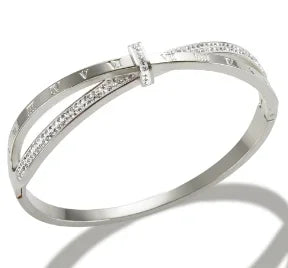 Stainless Steel Crystal Bracelet Bangle – Elegant 3-Stone Fashion Jewelry
