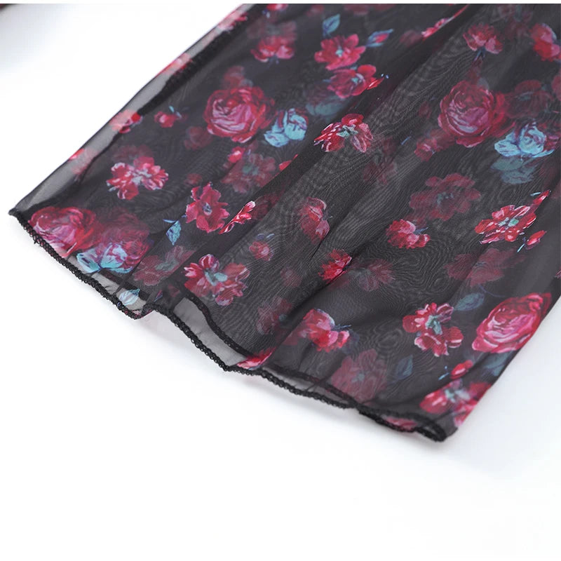 Sexy Floral Printed Mini Dress Women V-neck Flared Sleeve Waist Cinching Ruffle Bodycon Dresses 2026 Lady Party Vacation Gown