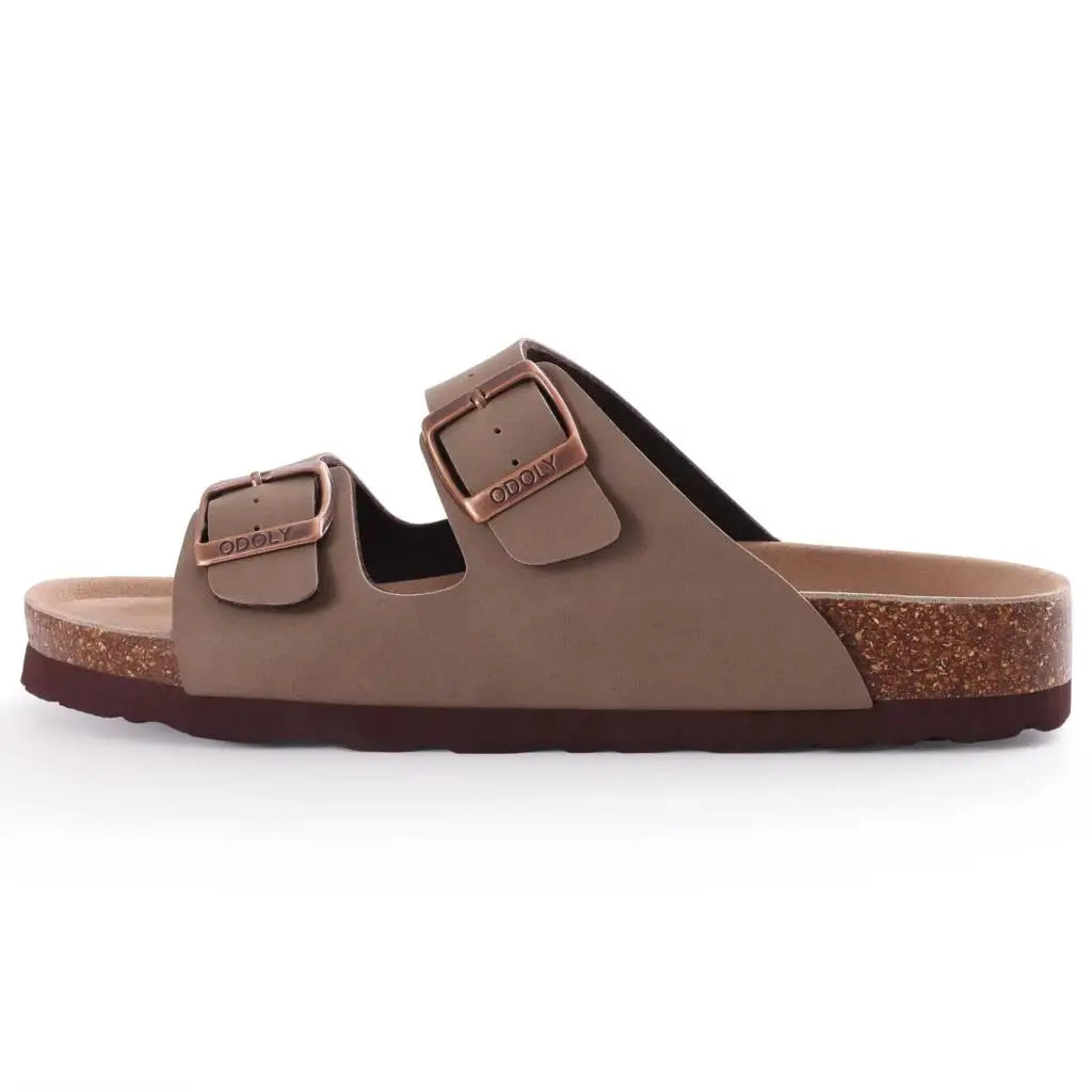 Litfun Women's Cork Footbed Sandals Classic Flat Sandals Fashion Thick Bottom Double Buckle Slides Beach Sandals With Adjustable