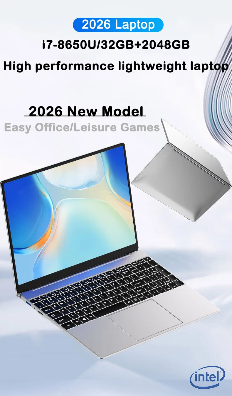 2026 New Core i7 8650U Windows 11 Pro Laptop 32GB RAM 2TB SSD for Gaming Office Studio High-Speed Notebook 5000mAh
