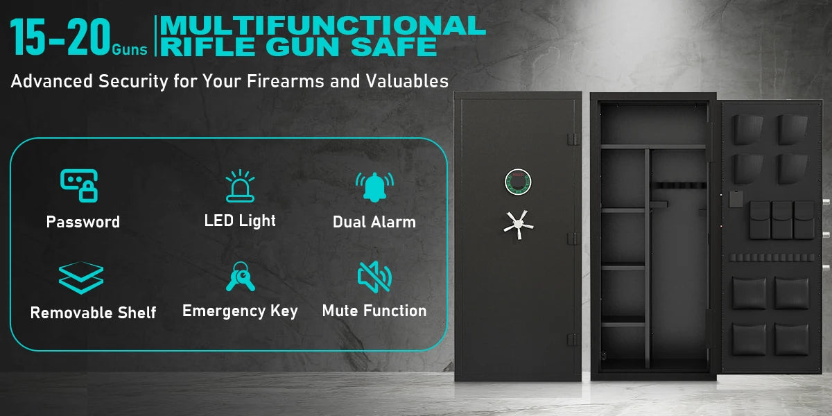 Caja Fuerte para 15-20 Armas – Rifle y Pistola con Alarma Doble y Función Silenciosa