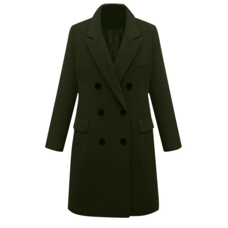 Officewear Casual Women Jackets Fashion Ladies Wool Loose Outwear Elegant Lapel Solid Double-breasted Coats For Autumn Winter