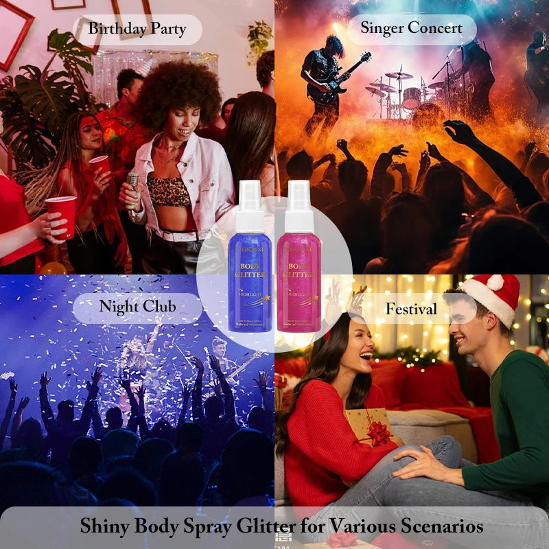 Glitter Hair Shimmer Spray,Multi-Purpose Body & Face Fine Mist Body Glow Body Highlighter Flakes Face,Body Hair Spray Makeup