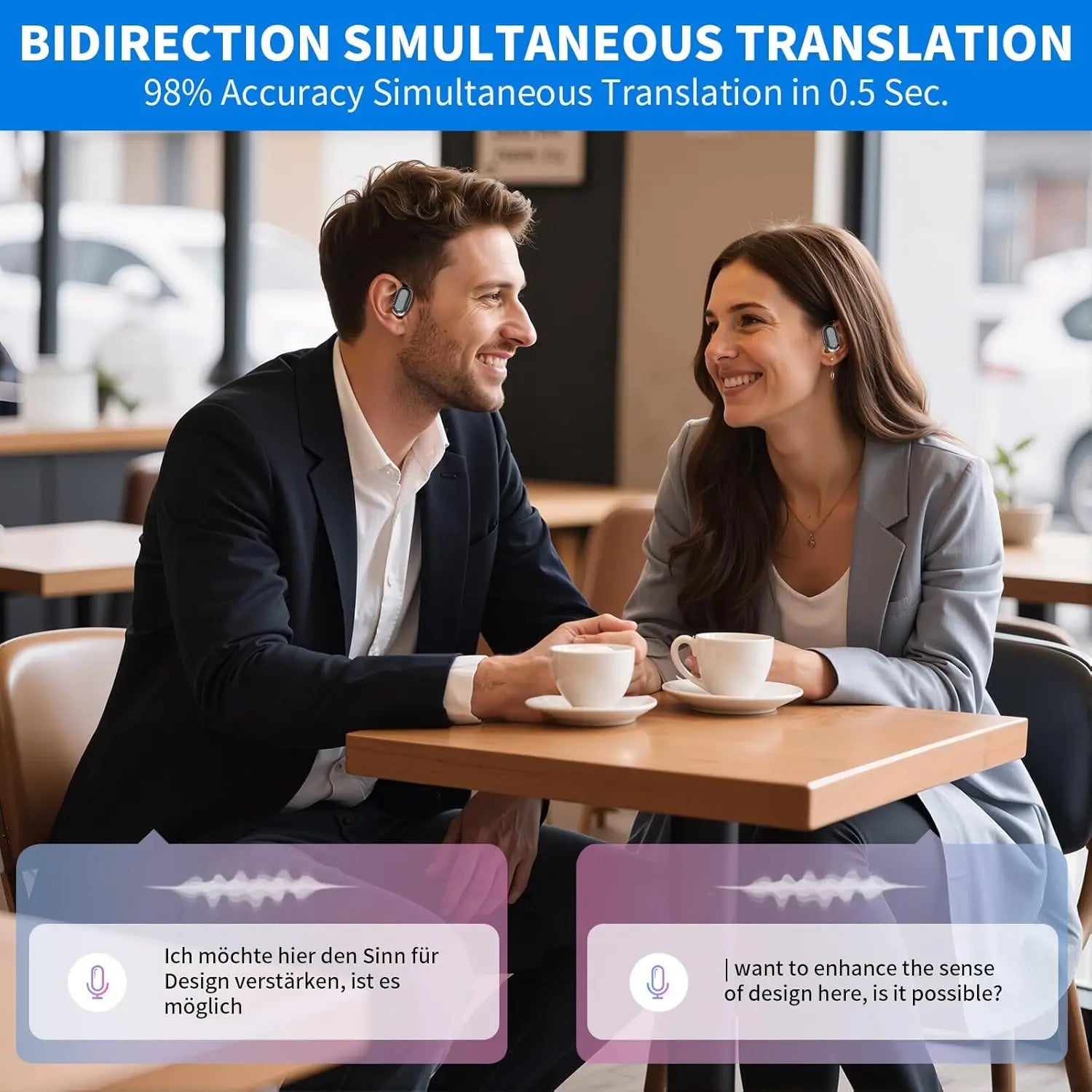138 Language Translator Earbuds AI Translation Real Time Translating Earbuds Open Ear with 90H Playtime for Travel Business