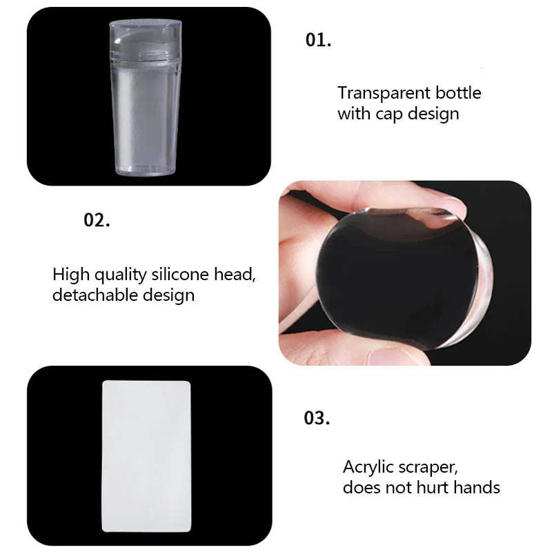 Silicone Stamping Plates Kit French Manicure Design Plate Stamp Polish Stencil Template Seal Stamper Scraper Accessories Tools