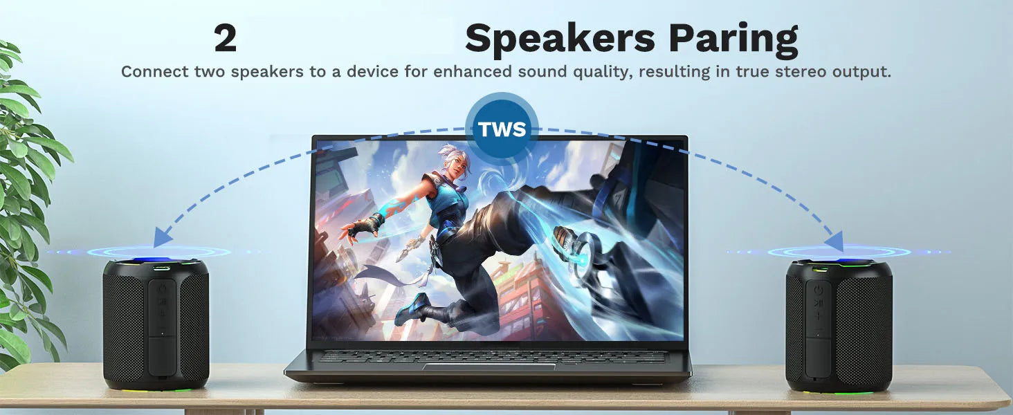 OHAYO 40W, IPX7 Waterproof Wireless Portable Speaker with Lights, Loud Sound, RGB Lights,TWS Pairing, AUX&TF-Card in