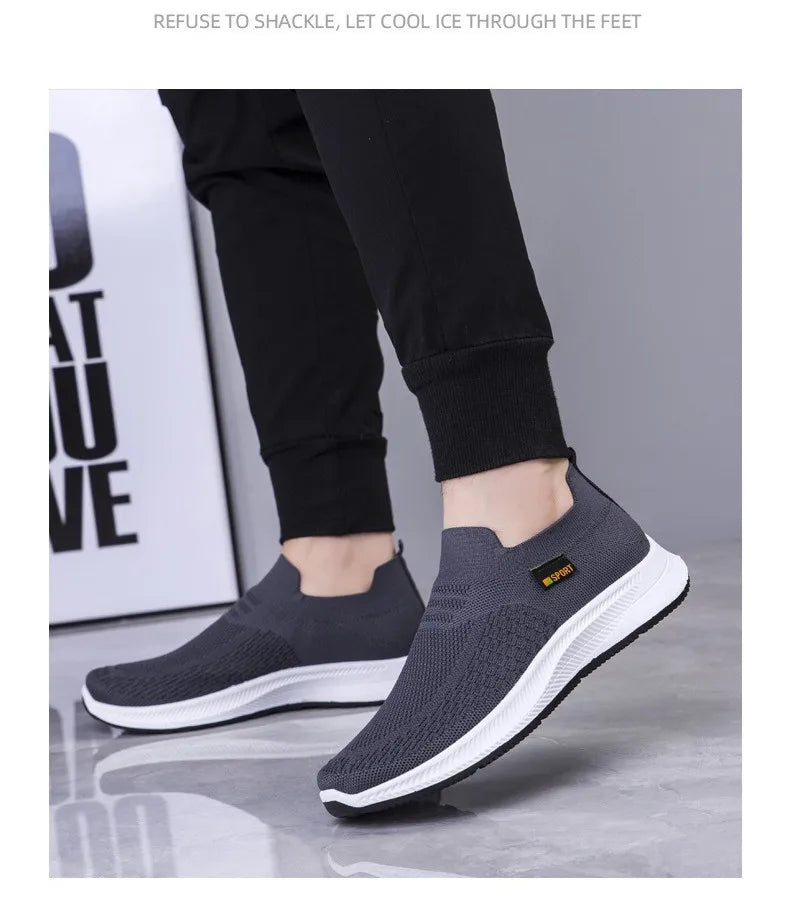 Men Walking Shoes Knit Mesh Breathable Sneakers Lightweight Sneakers Slip-on Mens Casual Shoes Fashion Comfort