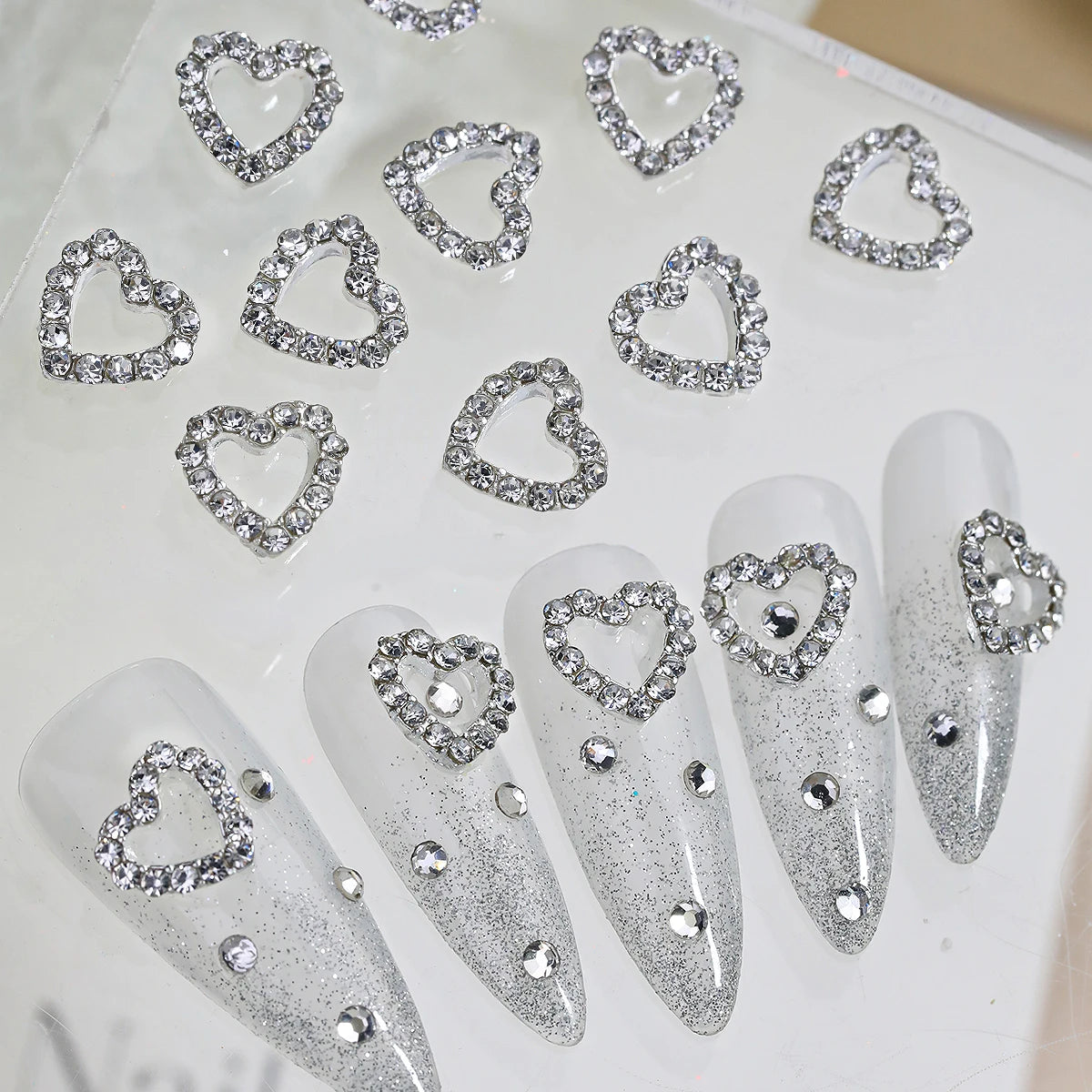 10/20PCs Silver Star Nail Charms With Rhinestones Shiny 3D Alloy Heart Nail Jewelry Y2K Charms For Acrylic Nails Decoration