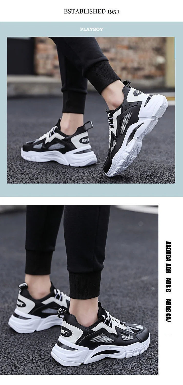 Men's Casual Sports Shoes 2023 New Men Platform Breathable Running Shoes Trendy Leather Stitching Mesh Men Nude Shoes ÐºÑ€Ð¾ÑÑÐ¾Ð²ÐºÐ¸