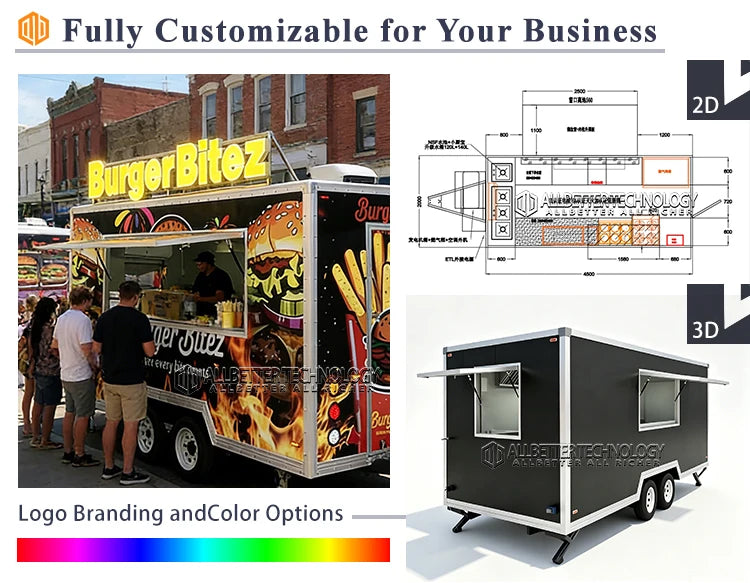 Allbetter Luxury Mobile Kitchen Trailer Fully Equipped Commercial Kitchen Fries Pizza Burger Ice Cream Food Truck Trailer