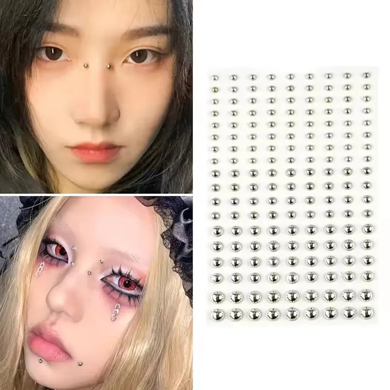 180pcs Metal Fake Nose Ring Stickers Non Piercied Lip Nails Ear Stud for Women Men Pack Fake Eyebrow Lip Piercing Body Jewelry