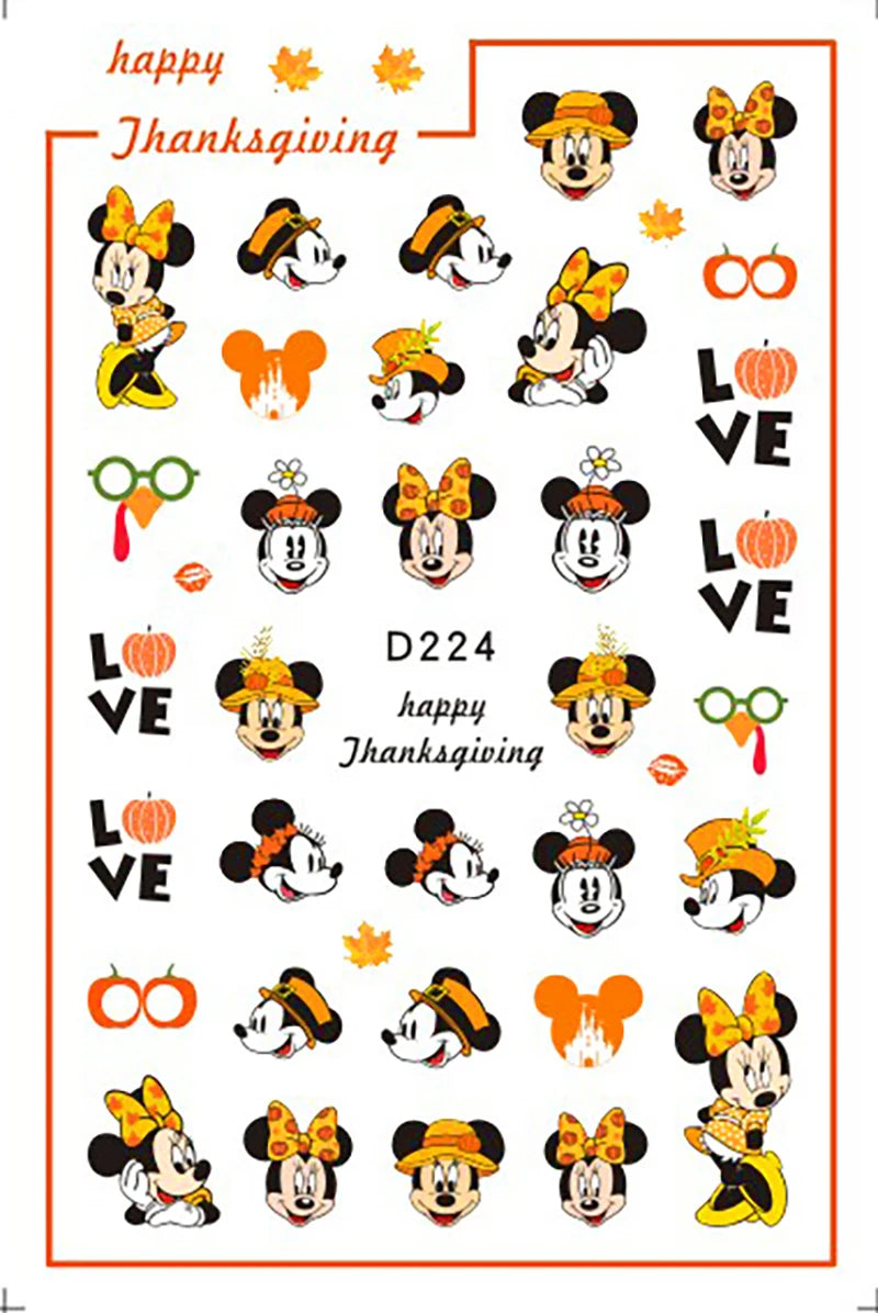 Disney Cartoon Adhesive Nail Stickers Nail Decorative Decals Nail Sliders Stitch Mickey 3D Stickers Press on Nails