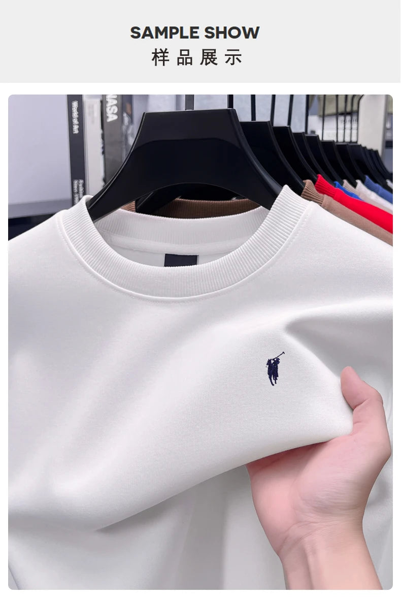 2025 New Men's Round Neck Printed Casual Long Sleeve Hoodie Solid Color Versatile Fleece Loose Casual T-Shirt