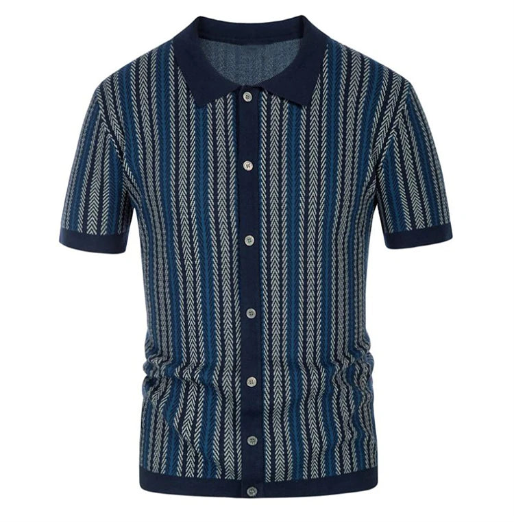 High End Jacquard Striped Polo Shirts For Men Short Sleeve Elastic Summer Quality Viscose Knitted Smart Casual Camisas De Hombre