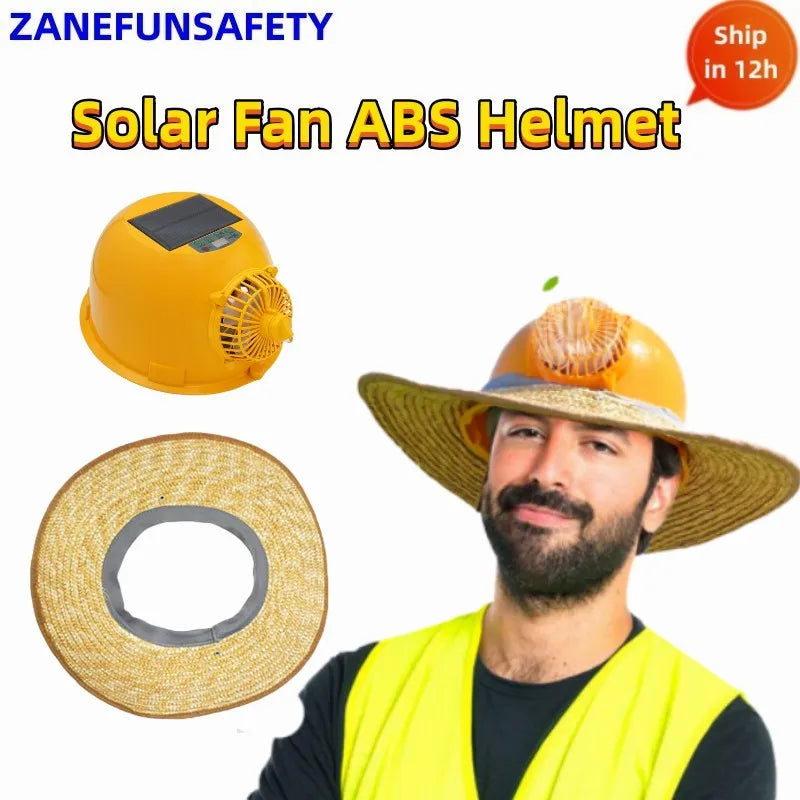 Solar Fan Helmet With Powerful Fan Big Straw Hat Cloth Hat Solar Panel 6000mAh Rechargeable Lithium Battery LED Headlight Helmet