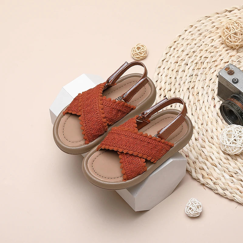 Girl Summer Sandals Classic Fashion Ethnic Style Kids Beach Sandals Fashion Open-toe Versatile Children Non-slip Causal Shoes