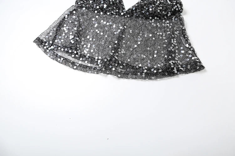 Weird Puss Sequins Patchwork Mesh Camisole Women v-Neck Sexy Backless Summer Trend Street Midnight Versatile Hottie Classic Tops