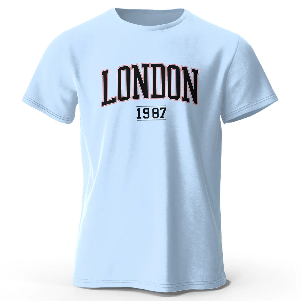 Men's London 1987 Vintage T-shirt Sport 100% Cotton Print Oversized Tees for Men Women Sportswear Tops