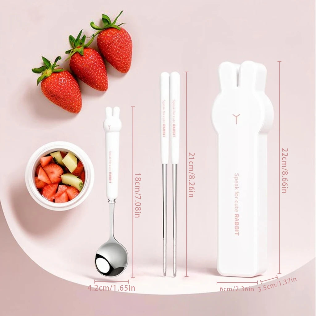 3/4PCS Cute Portable Dinnerware Set Reusable 304 Stainless Steel Fork Spoon Chopsticks With Box Cutlery For Kid Student