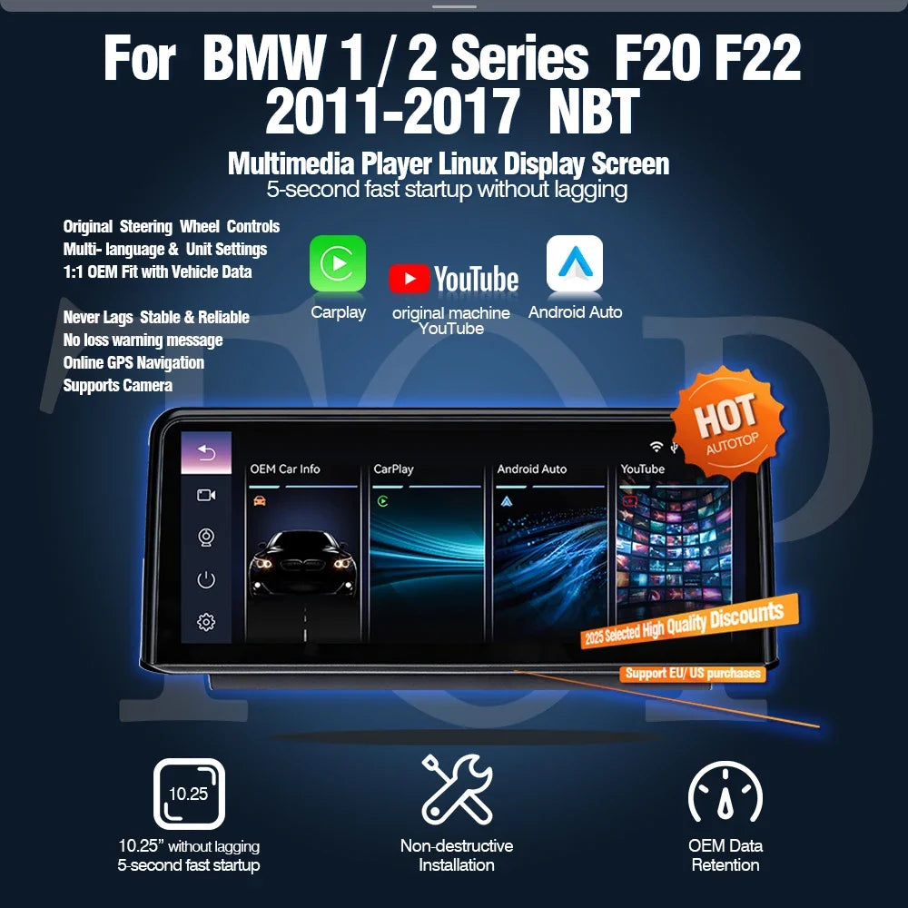 AUTOTOP 10.25â€1920*720 Wireless Carplay Android Auto Car multimedia player for F20 F21 F22 F30 F31 F32 F33 F34 F36 NBT 2013-2017