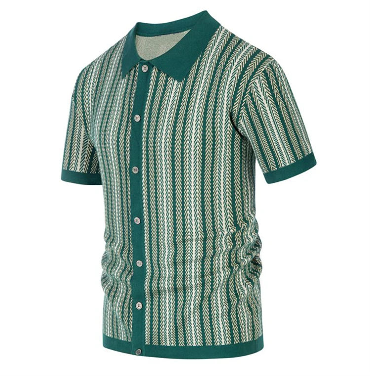 High End Jacquard Striped Polo Shirts For Men Short Sleeve Elastic Summer Quality Viscose Knitted Smart Casual Camisas De Hombre