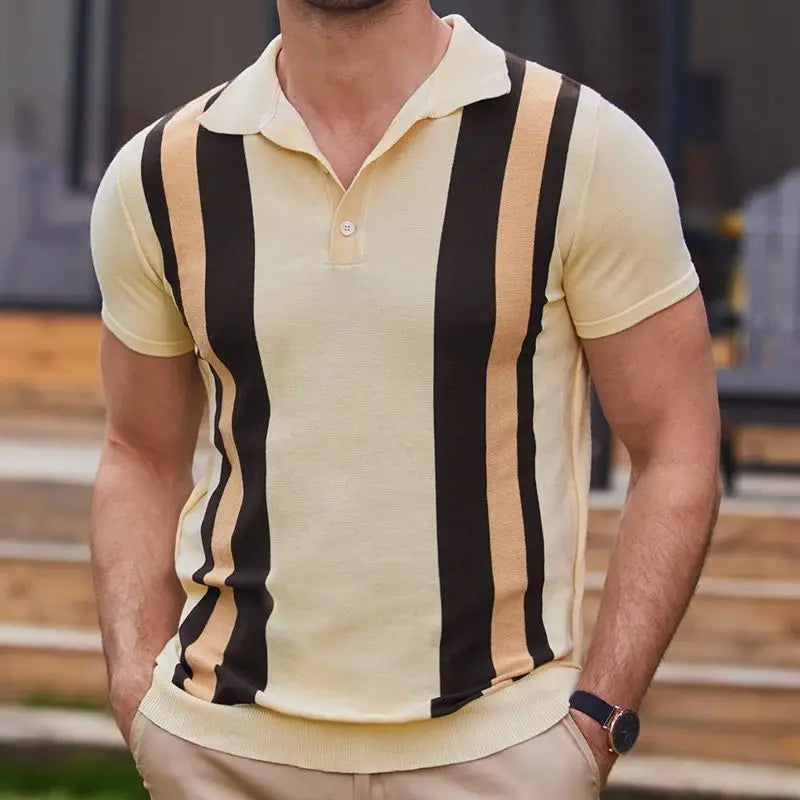 High End Jacquard Striped Polo Shirts For Men Short Sleeve Elastic Summer Quality Viscose Knitted Smart Casual Camisas De Hombre