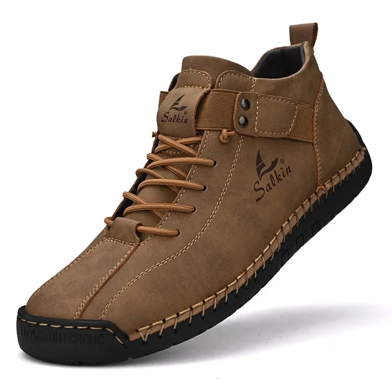 Winter New Men's Low-top Ankle Boots High Quality Hand-stitched Hook&loop Leather Casual Sneakers Classic Man Shoes Plus Size 48