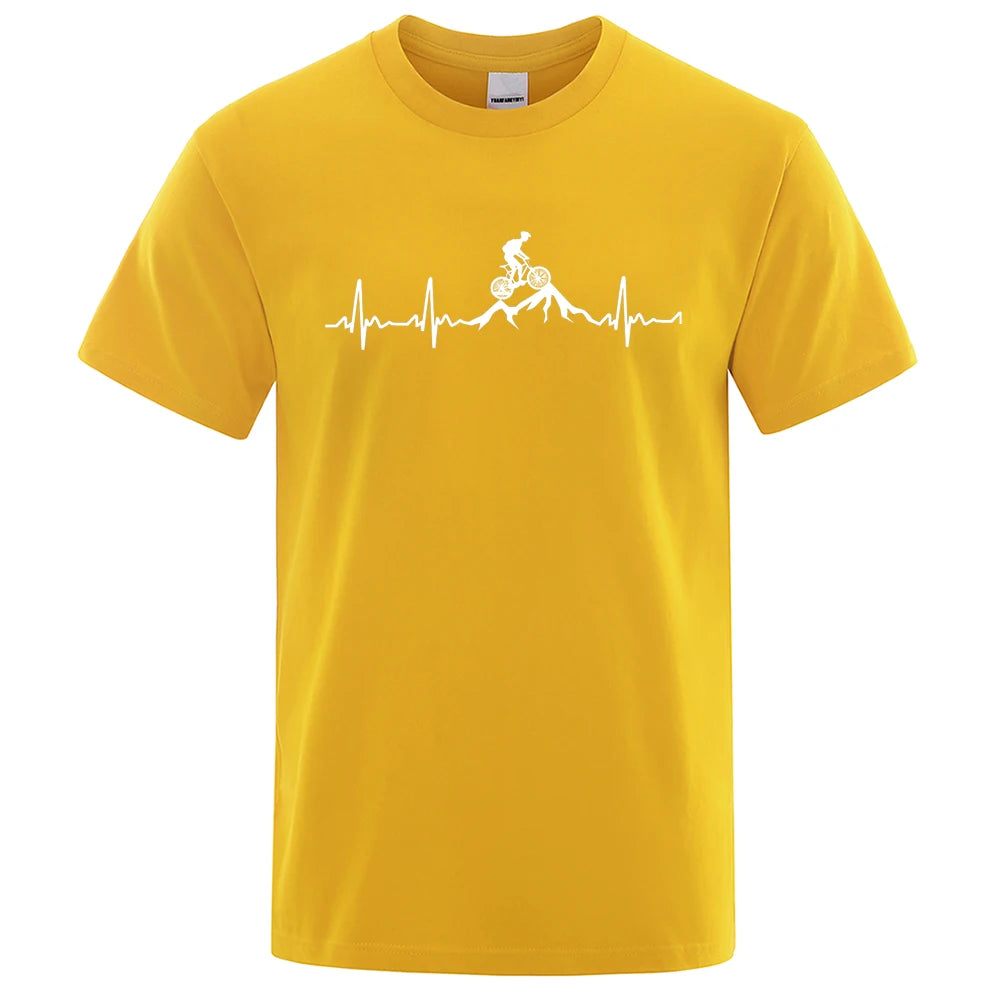 Mountain Bike Heartbeat Funny Mtb Dirt Bike Men Tshirt Hip Hop Casual Tops Summer Street T Shirt Oversized Cotton Short Sleeve