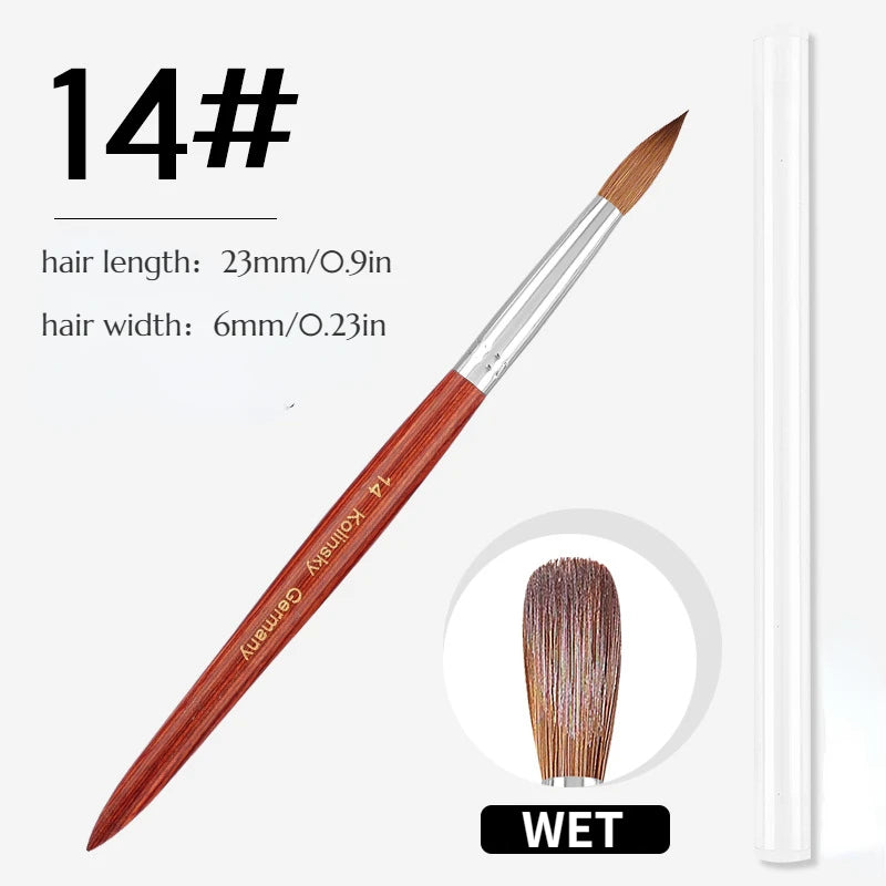 100% Prue Kolinsky Acrylic Nail Brush Oval Round Head Red Wood Handle Professional Salon Quality for Acrylic Powder Size 8-20#